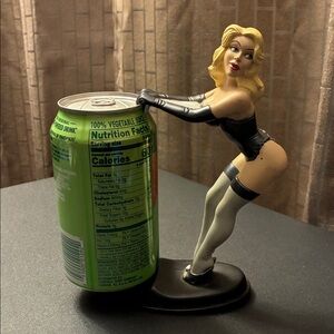 Blonde Pin-Up Figurine with Black Outfit beer can holder